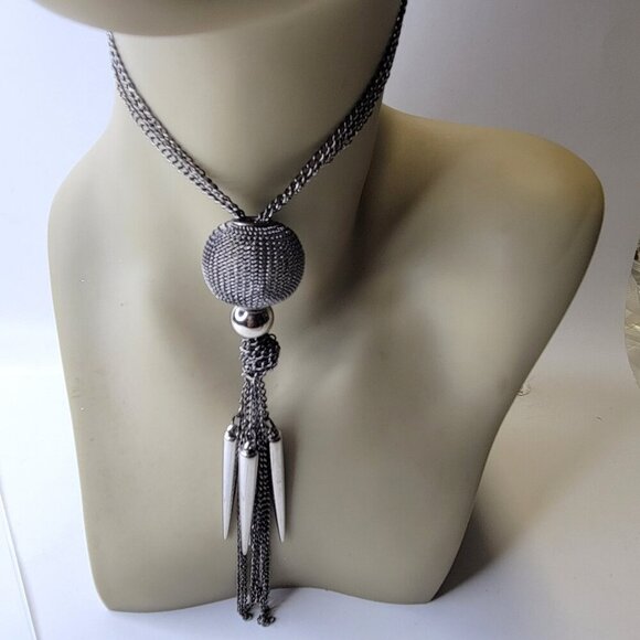 Black Charms and Mesh Ball Long Necklace - Picture 1 of 6